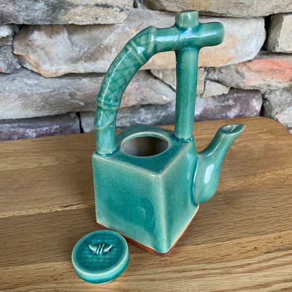 VTG Asian Teapot Ceramic Bamboo Tea Pot - Picture 3 of 13